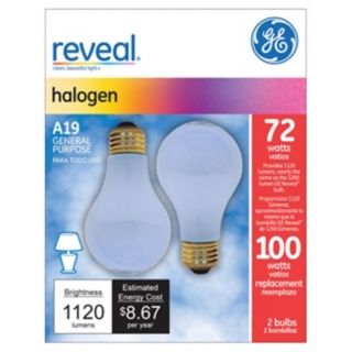 GE 72 Watt 2 Pack A 19 Reveal Halogen Light Bulbs   #W7542