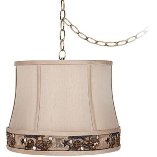 Beaded and Embroidered 14 Antique Brass Swag Chandelier   #W2812