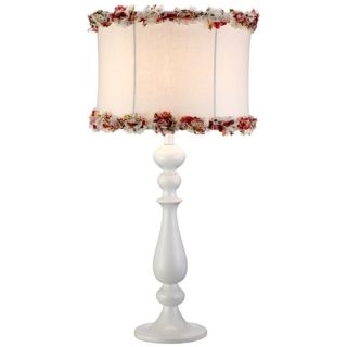 Rose Trimmed Shade White Candlestick Table Lamp   #R1800