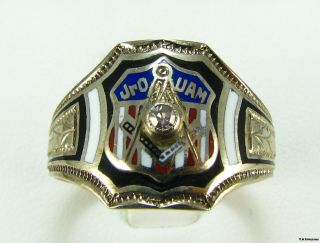 Jr Ouam United American Mechanics 14k Gold Enamel Ring