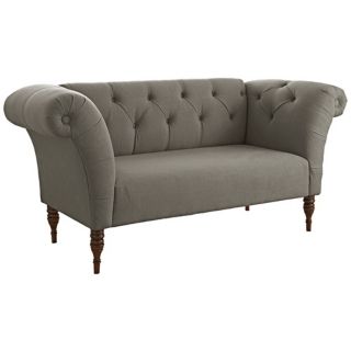 Grey Linen Tufted Chaise Loveseat   #X5753