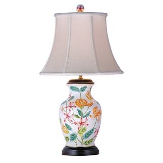 White Floral Porcelain Vase 24" High Table Lamp   #M9396