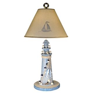 Blue Lighthouse Stenciled Shade Nautical Table Lamp   #39734