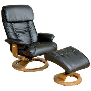 Mac Motion Black Leather Recliner and Ottoman   #P0703