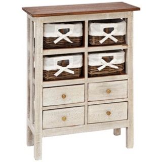 wood construction. 4 drawers. 4 rattan baskets. 36 high. 26 wide