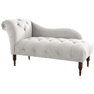 White Velvet Upholstered Chaise Lounge Chair   #W3979