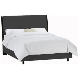 Tufted Headboard Black Microsuede Bed (King)   #P2422