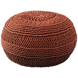 Rust Red Roped Cotton Pouf Ottoman   #X5156