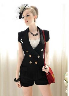Black Double Breasted Short Sleeve Rompers Jumpsuits M L XL