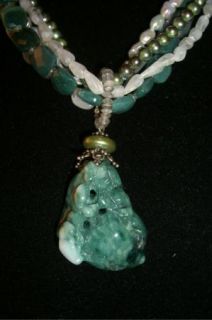 AMY KAHN RUSSELL AGATE, STERLING, MOONSTONE, PEARL AND CARVED JADE