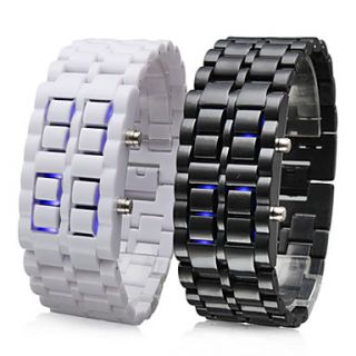 Pair of Faceless Blue LED Style Wrist Watches (Black and White)