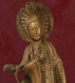 Sensational Lifesize Wooden Quan Yin Statue