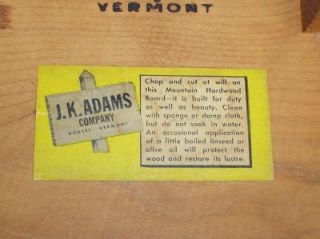 Old vtg J.K. Adams Mountain Hardwood Wood Cutting Board Butcher Block