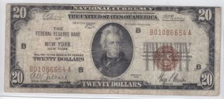 1929 $20 FRBN Federal Reserve Bank Note New York NY F Fine