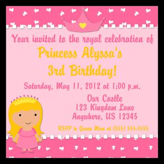Princess Birthday Invitation 5.25 x 5.25 Flat Card