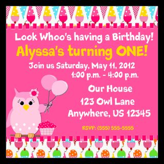 girls birthday owl invitation 5 25 x 5 25 flat