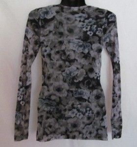 Karen Kane Womens Sz s Small Sheer Blouse Black Gray Geo Print