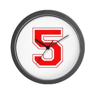 Gifts  Baseball Home Decor  Varsity Font Number 5 Red Wall Clock