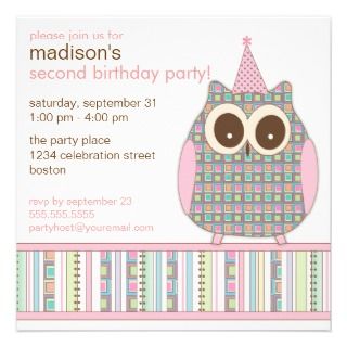  Birthday Party on Cute Colorful Owl Child Birthday Party Invitation