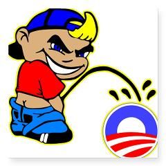 Cartoon Boy Pee On Obama Rectangle Sticker by whitetiger_llc