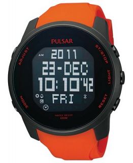 Pulsar Watch, Mens Digital Orange Polyurethane Strap 47mm PQ2013