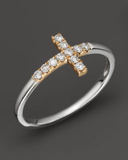 14K White and Yellow Gold Cross Ring, .15 ct. t.w.