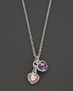 Heart Necklace with Amethyst and Pink Crystal, 17