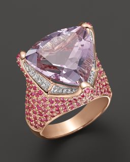 Ring with Diamond and Pink Sapphire in 14K Rose Gold, .18 ct. t.w
