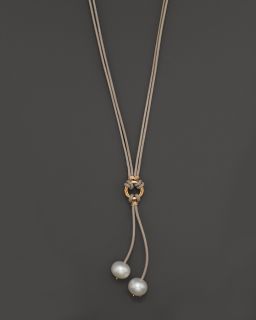 14K Yellow Gold Pearl & Leather Duo Necklace, 18L