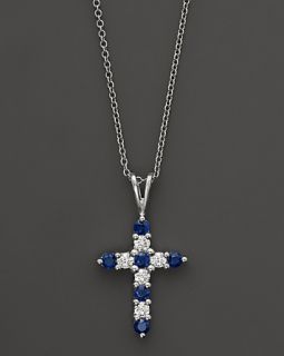 Sapphire Cross Pendant Necklace in 14K White Gold, .25 ct. t.w., 16.5