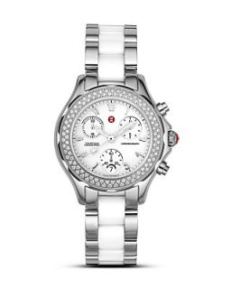Tahitian Stainless Steel Ceramic Watch with Diamond Accents, 35 mm