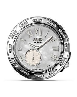 Fendi Round Selleria Stainless Steel Watch Head with Diamonds, 37mm