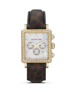 Michael Kors Womens Gold Tone Leopard Rectangle Watch, 35mm