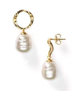 Majorica Hammered Gold and Man Made Pearl Earrings