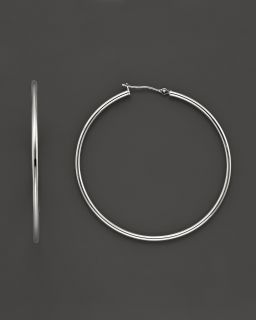 Large Polished White Gold Hoop Earrings, 50 mm