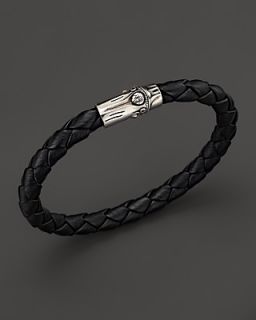 John Hardy Mens Bamboo Silver Black Woven Leather Bracelet