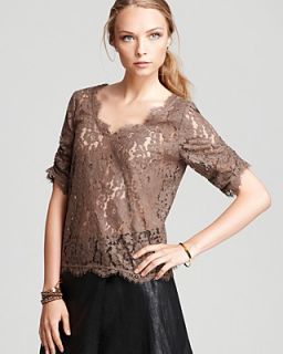 Joie Nevina Lace V Neck Top, Brysen Leather Skirt & more