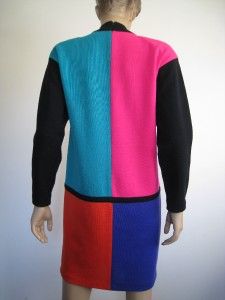RARE 90s Wool Mod Twiggy Kathryn Conover Colorblock Dress Sz M