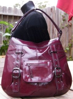 Kate Landry Burgundy Faux Patent Leather Large Buckle Hobo Purse Bag