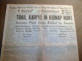 headline newspaper Police trail ALVIN KARPIS Public Enemy Number 1