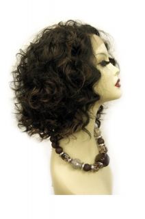 Wig Shoulder Length Curly Keisha MixColor Black Brown Medium Auburn