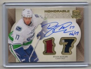 11 12 Cup Ryan Kesler Honorable Numbers Patch Auto 06 17