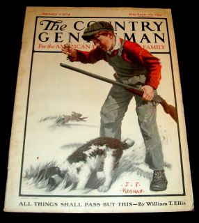 Boy with Shotgun Dog Hunting Rabbit 1924 J F Kernan