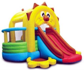 have hours of fun in this lion themed bouncer with slide and ball pit