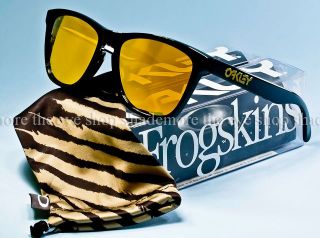 New Oakley Frogskins Sunglasses Polished Black 24K Gold Shaun White 24