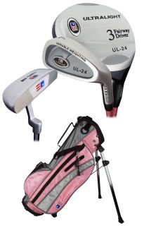 New US Kids Golf Ultralite Series 3 Club Set with Stand Bag Pink