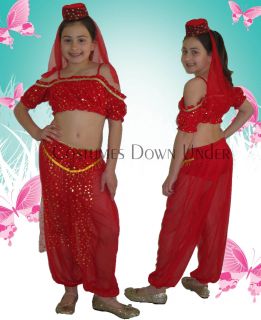 Kids Girls Genie Jeannie Costume 10 12 Red Pink Blue Fancy Dress Dance
