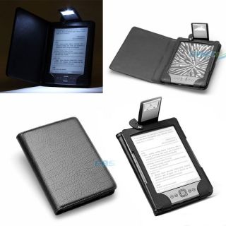 Kindle 4 Black PU Leather Cover Case with Built in LED Reading Light