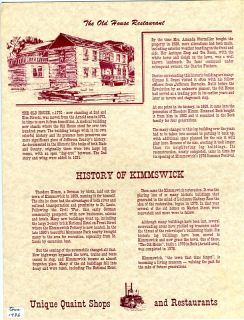 The Old House Restaurant Menu Historic Kimmswick Missouri 1986