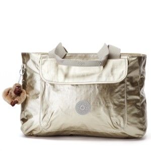Kipling New Walu Tote Shoulder Bag Golden Beige Metallic